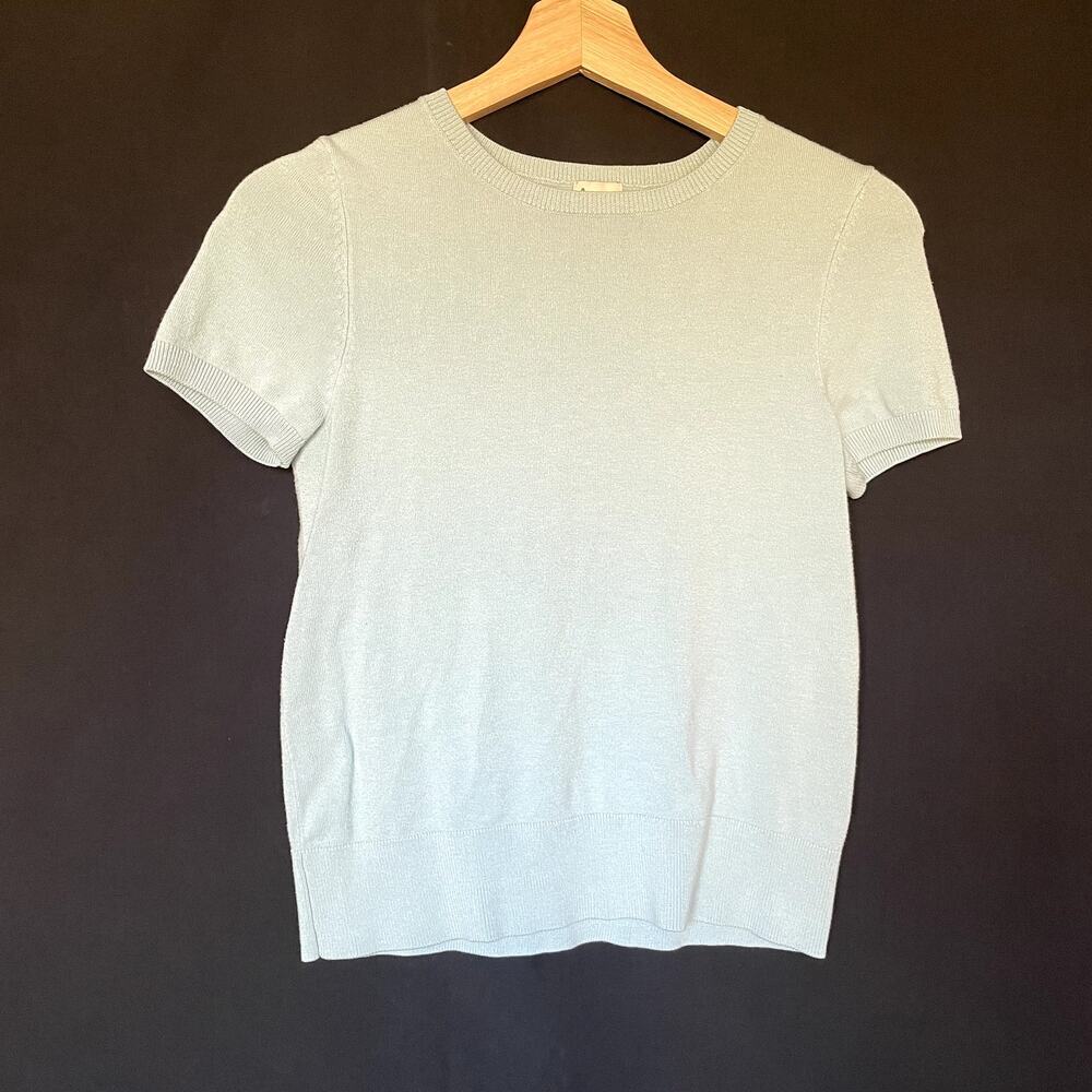 a new day blue short sleeved knit top women's size small shirt vintage design